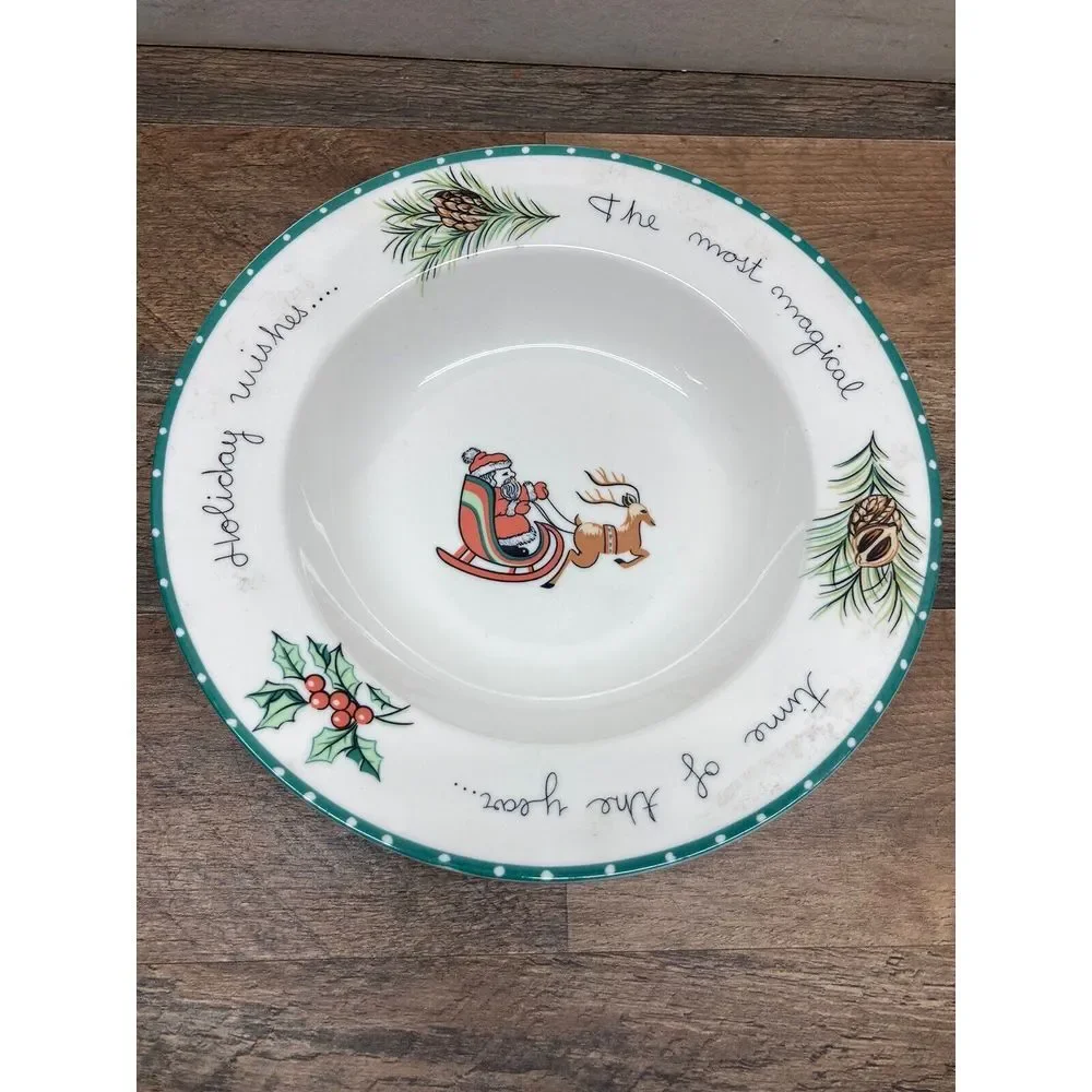 MIKASA CHRISTMAS WISH (GREEN ,‎ WHITE ) Soup Bowl 9 1/2